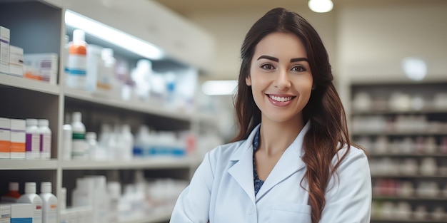 Foto trabajo conceptual en un farmacéutico de farmacia.