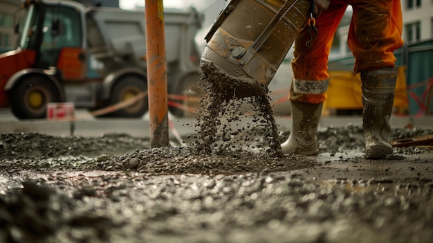 Trabajo en equipo en acción en el sitio de construcción de vertido de hormigón