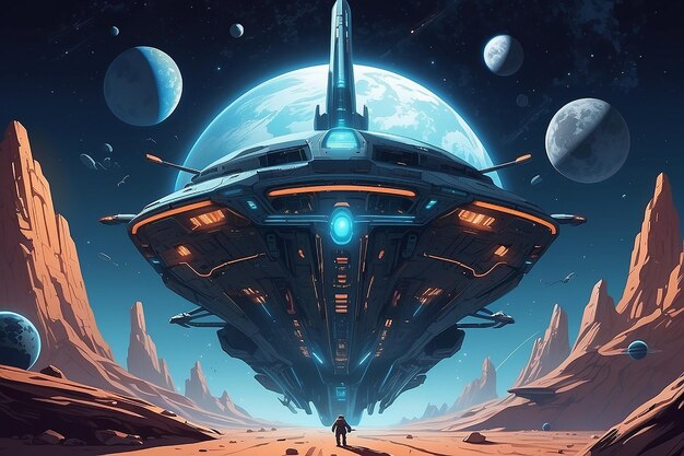 Trabajo en equipo Astral Una misión espacial futurista ilustrada en FlaAstral Trabajo en equipo Una misión espacial futura ilustrada en Splendort Splendor vectorial plano