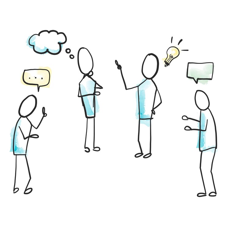Foto trabajo en equipo doodle png dibujos animados personas compartiendo ideas en un fondo transparente