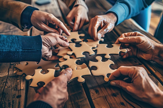 Trabajo en equipo manos alrededor de una mesa