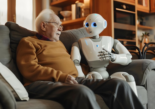 Foto trabajo humano con concepto de robot de ia relaciones entre personas y máquinas robóticas