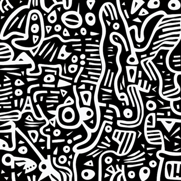 Trabajo de línea exploratoria Un póster de doodle lúdico con formas figurativas distorsionadas