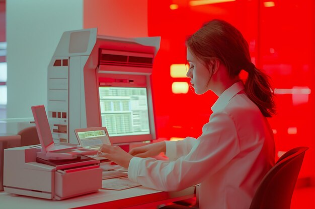 Foto trabajo de oficina con una mujer que usa una computadora