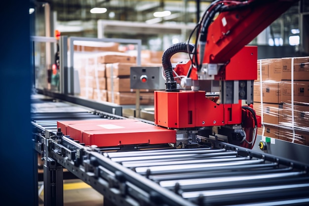 Trabajo en producción Línea robótica automática en la fábrica