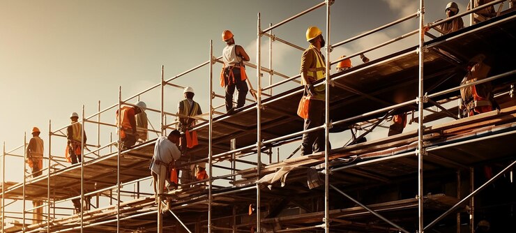 Trabajo en progreso andamios en el trabajo