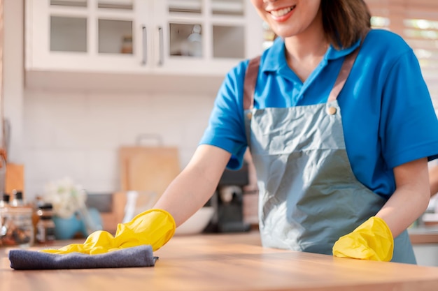 Trabajos domésticos o servicio de mantenimiento de la casa limpieza femenina polvo en la casa agencia de limpieza pequeña empresa equipo profesional limpieza de casas antiguas