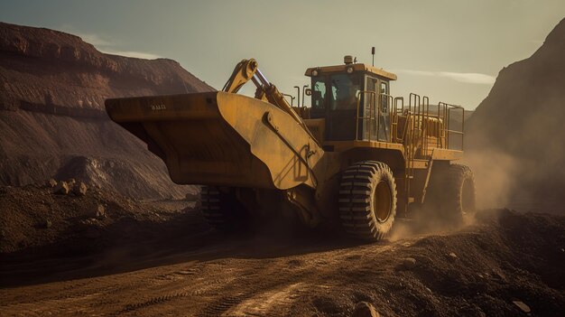 Trabajos de equipos pesados en un pozo a cielo abierto para la minería de mineral de oro