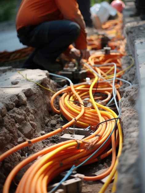 Foto trabajos viarios para la instalación de cables de fibra óptica para telecomunicaciones