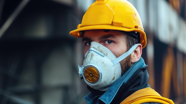 Foto trabalhador a usar máscara de protecção para se proteger