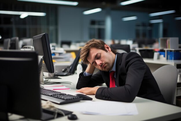 Foto trabalhador cansado procurando consolo no escritório