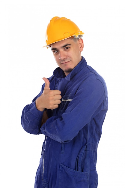 Foto trabalhador da construção civil com capacete amarelo