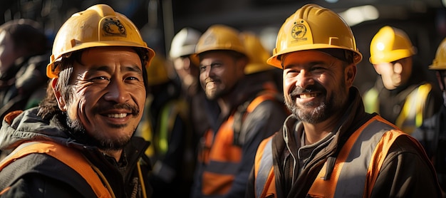 Trabalhador da construção civil usando arnês de segurança e linha de segurança trabalhando em andaimes em uma nova casa em construção gerada com IA