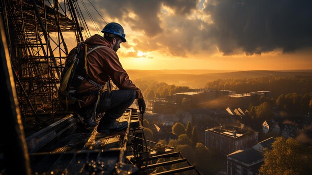 Foto trabalhador da construção em um canteiro de obras