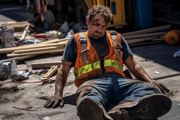 Foto trabalhador da construção ferido no trabalho