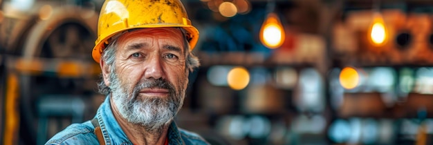 Trabalhador da construção usando capacete na fábrica