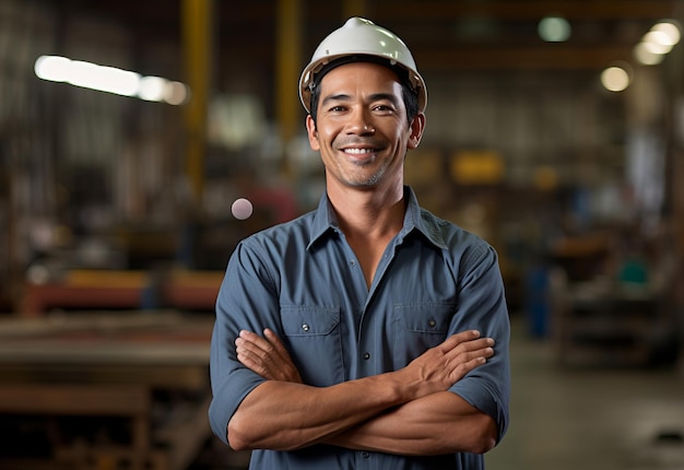 Foto trabalhador de armazém industrial masculino