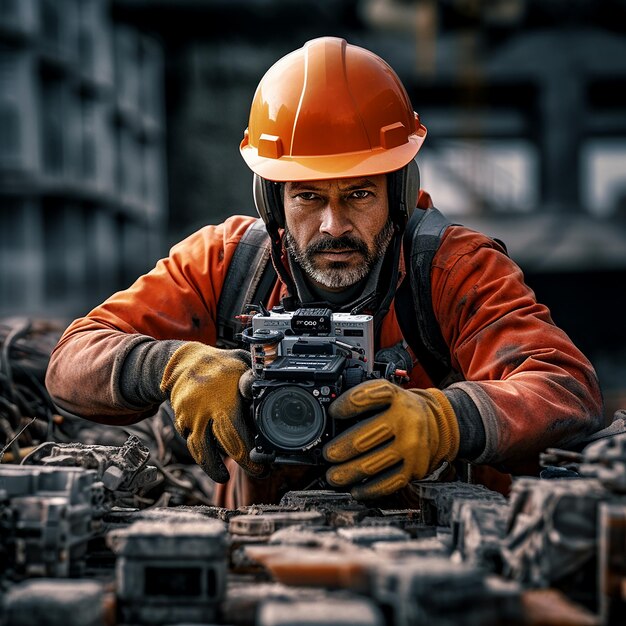 Trabalhador de construção em um canteiro de obras