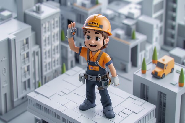 Trabalhador de construção no topo de um edifício