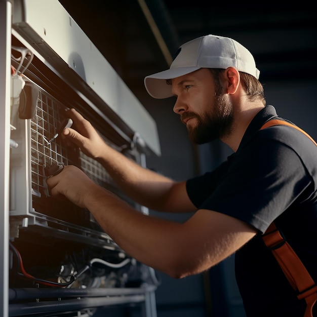 Foto trabalhador de engenharia que repara hvac