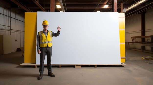 Trabalhador de engenheiro alto e confiante na frente de um quadro branco dando palestra