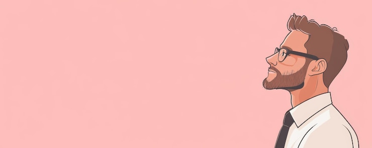 Foto trabalhador de escritório de desenho animado em fundo rosa panorâmico com espaço de cópia