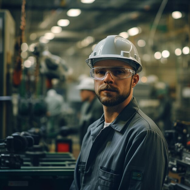 Trabalhador de fábrica na linha de produção