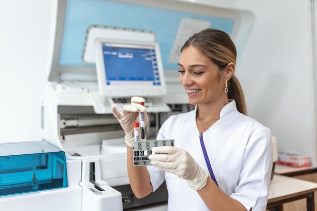 Trabalhador de laboratório preparando sangue de teste para detecção de anticorpos e infecções Vírus Corona Exame de sangue