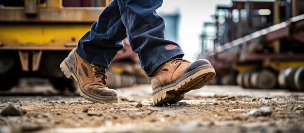 Trabalhador de segurança de botas no canteiro de obras