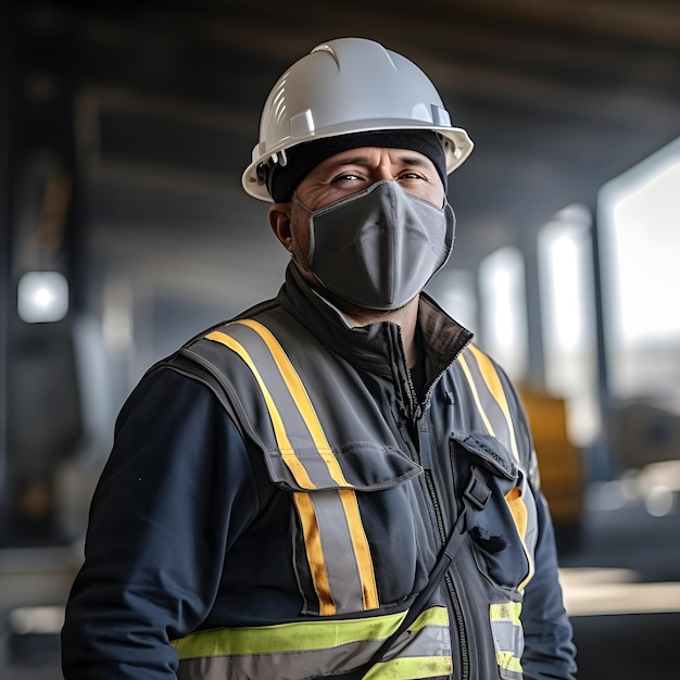 Foto trabalhador diligente com chapéu amarelo de proteção e macacão de proteção contribuindo para as atividades de construção no local de trabalho conceito de indústria da construção e medidas de segurança no trabalho