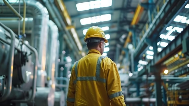 Trabalhador engenheiro profissional vestindo uniforme em uma fábrica