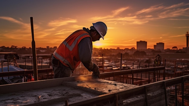 Foto trabalhador instalando equipamentos no telhado do edifício