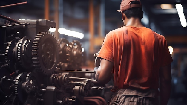 trabalhador reparando a máquina ai gerada