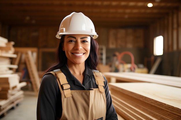 trabalhadora artesanal de madeira usando fundo do site de construção de capacete
