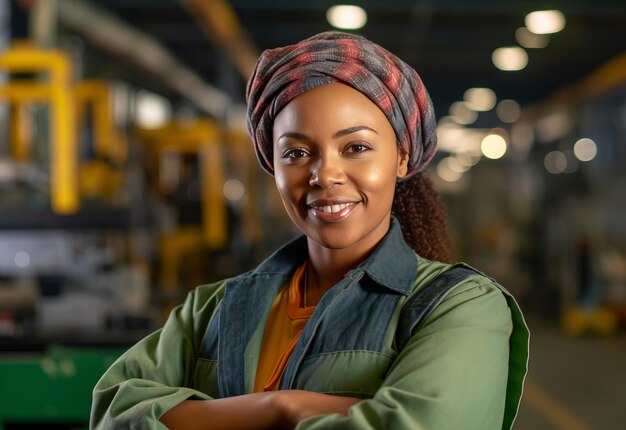 Foto trabalhadora de armazém industrial feminina africana