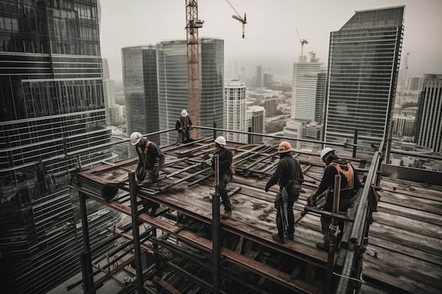 Trabalhadores da construção civil em um canteiro de obras