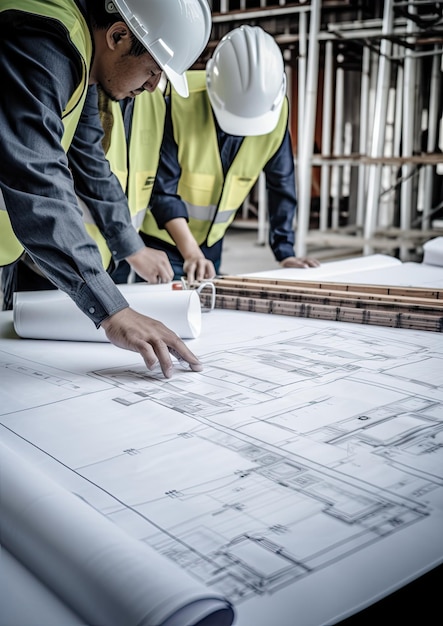 Trabalhadores da construção civil trabalhando em um canteiro de obras