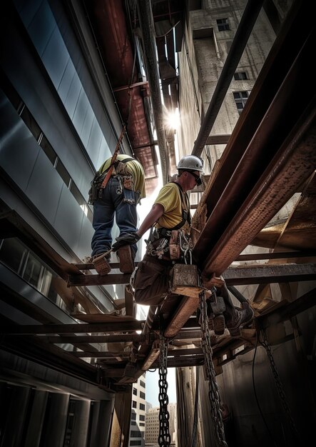 Trabalhadores da construção civil trabalhando em um canteiro de obras