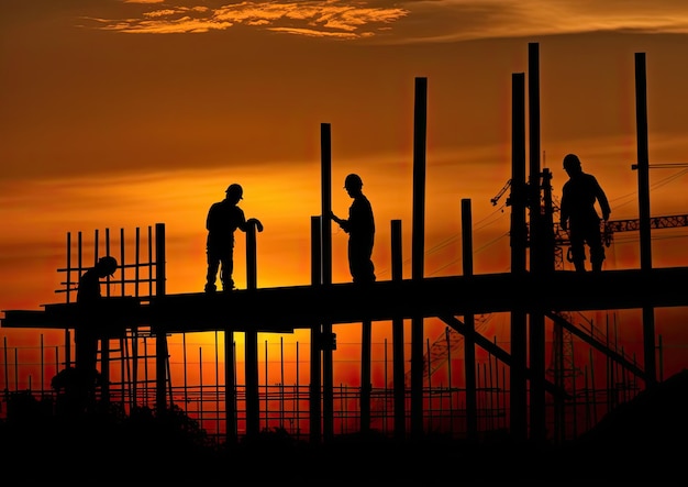 Trabalhadores da construção civil trabalhando em um canteiro de obras