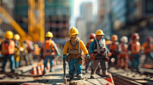 trabalhadores da construção de edifícios em miniatura