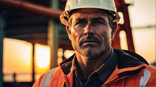 Trabalhadores da indústria do petróleo e do gás usando coletes e capacetes