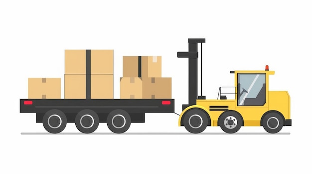 Trabalhadores de armazém e condutores de empilhadeiras Empilhadeiras que transportam paletes com mercadorias em caixas