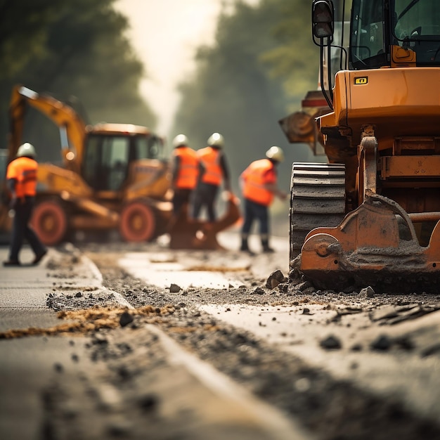 Trabalhadores de construção de estradas em ação