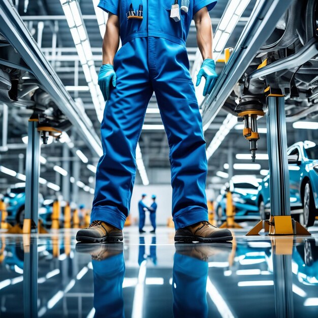 Foto trabalhadores em pé na fábrica vista a pé