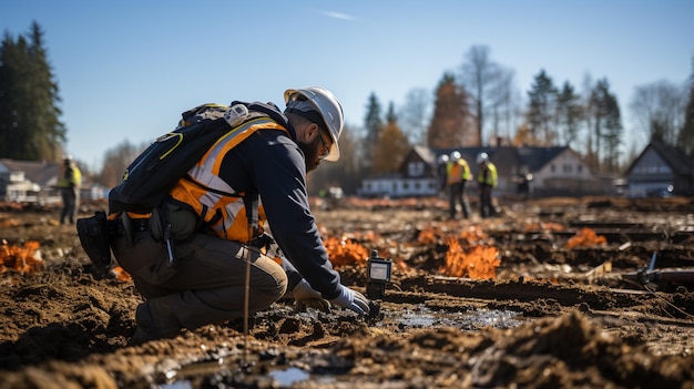 trabalhadores em um local de construção à noite com um guindaste