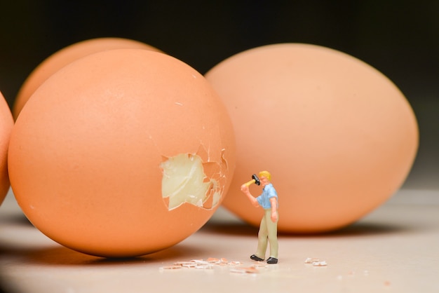 Trabalhadores quebrando ovos