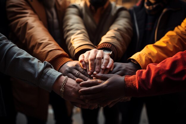 Trabalhar juntos conceito de trabalho em equipa com as mãos unidas