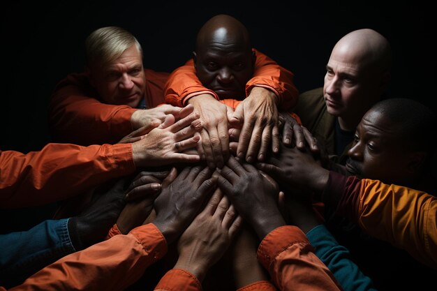 Foto trabalhar juntos conceito de trabalho em equipa com as mãos unidas