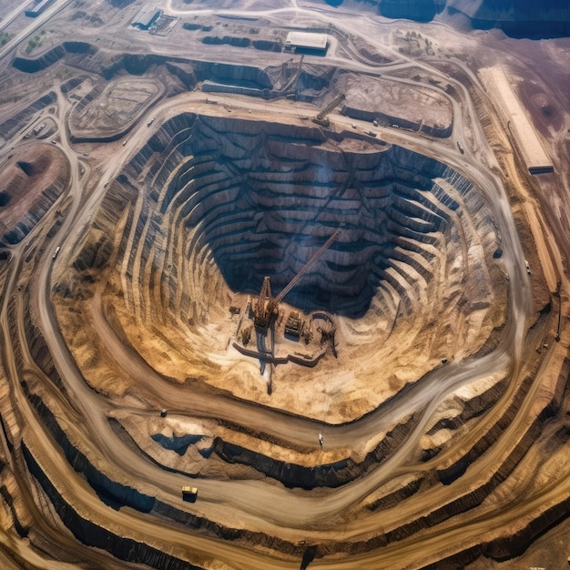 Trabalho de caminhões e escavadeira em mina a céu aberto na mineração de ouro Generative ai