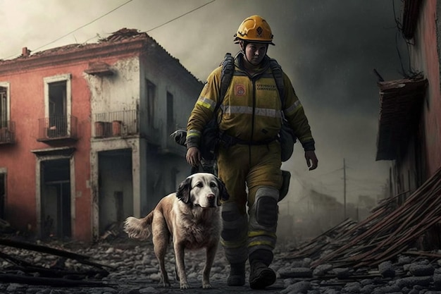 Trabalho de cão de salvamento e resgate criado com tecnologia de IA generativa